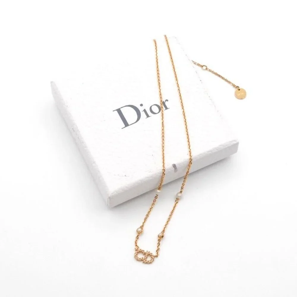 Christian Dior Clairdlune Necklace Pendant Choker Gold CD Logo - Picture 9 of 10
